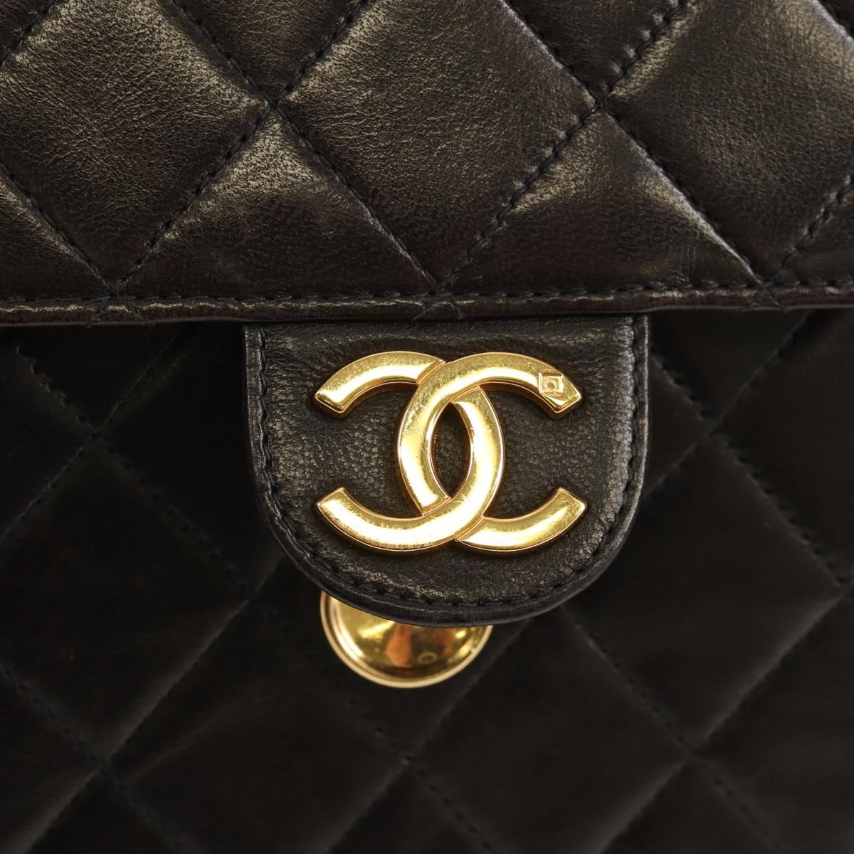 CHANEL Matelasse Chain Shoulder Bag Lamb Skin Black Gold CC Auth 153631V