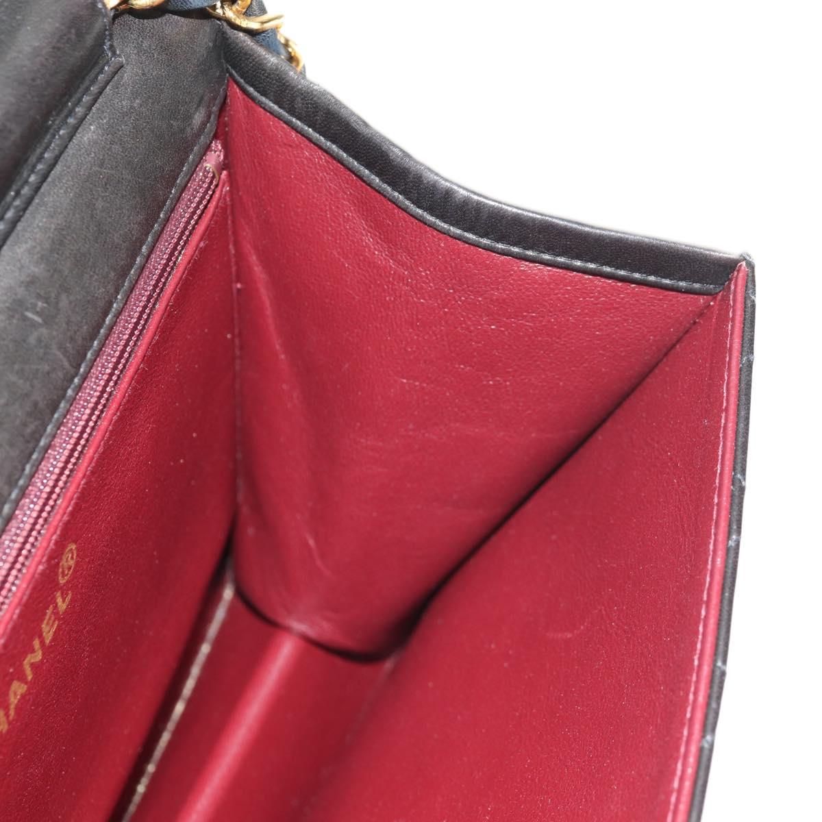 CHANEL Matelasse Chain Shoulder Bag Lamb Skin Black Gold CC Auth 153631V