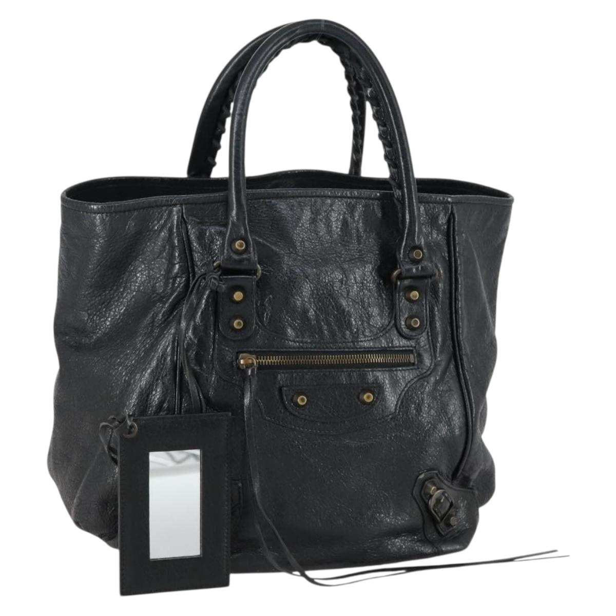BALENCIAGA Paper Mini Hand Bag Leather Black 228750 Auth 153636