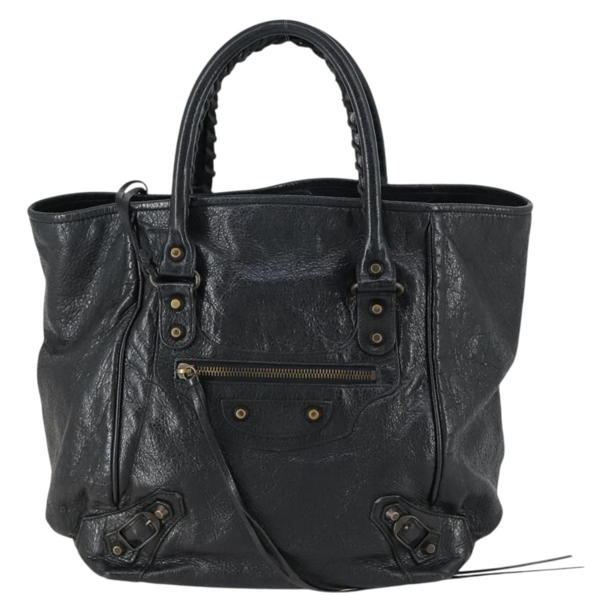 BALENCIAGA Paper Mini Hand Bag Leather Black 228750 Auth 153636