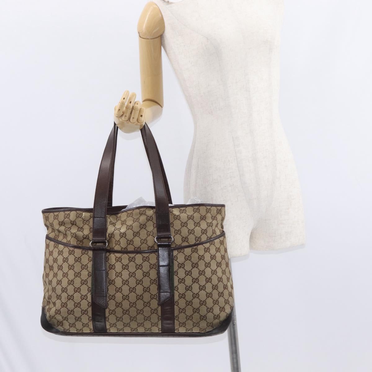 GUCCI GG Canvas Tote Bag Beige Silver 153238 Auth 153642