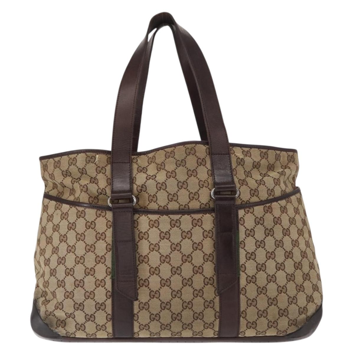 GUCCI GG Canvas Tote Bag Beige Silver 153238 Auth 153642