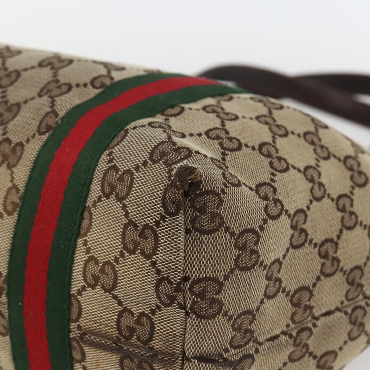 GUCCI Web Sherry Line GG Canvas Semi Tote Bag Beige Gold 137396 Auth 153643