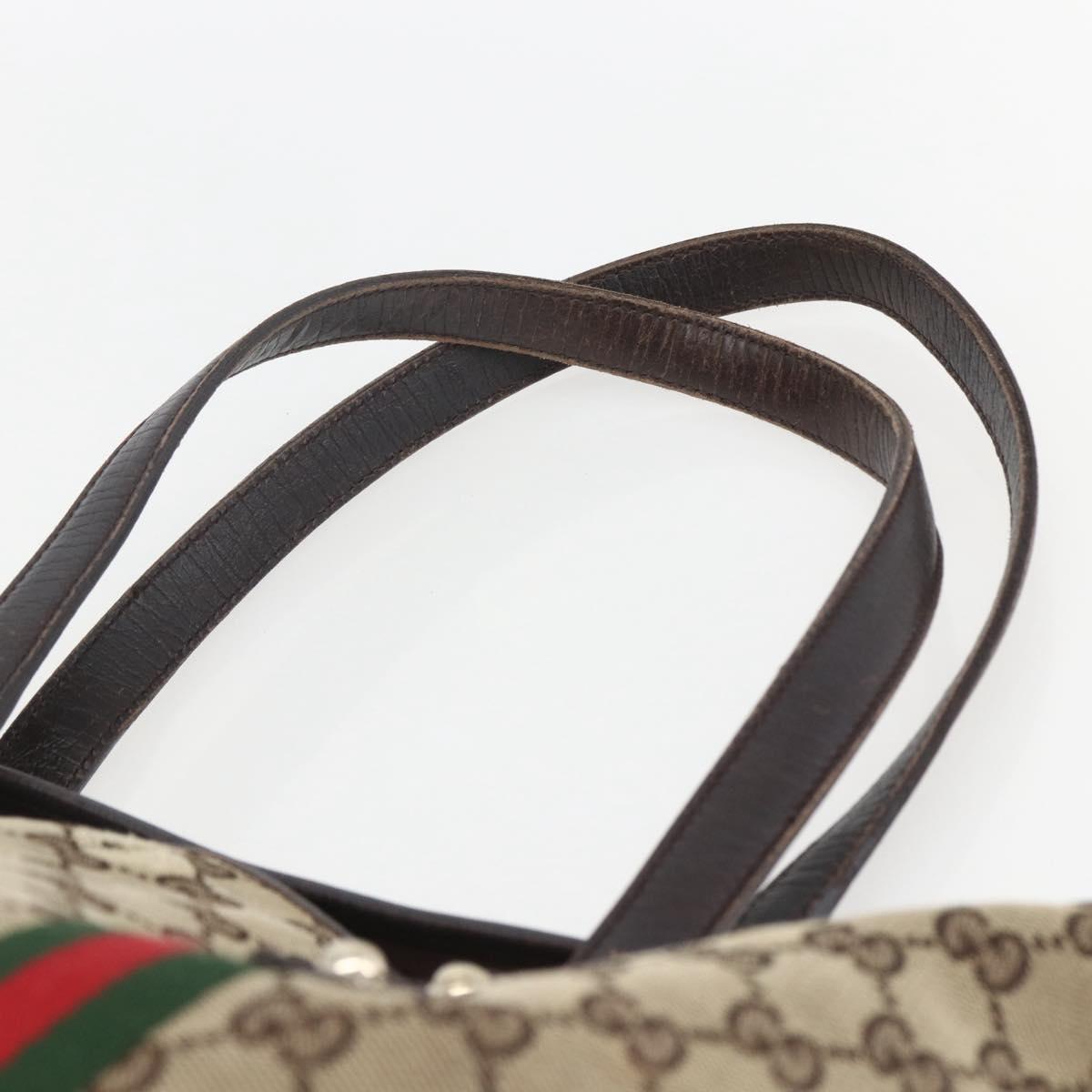 GUCCI Web Sherry Line GG Canvas Semi Tote Bag Beige Gold 137396 Auth 153643
