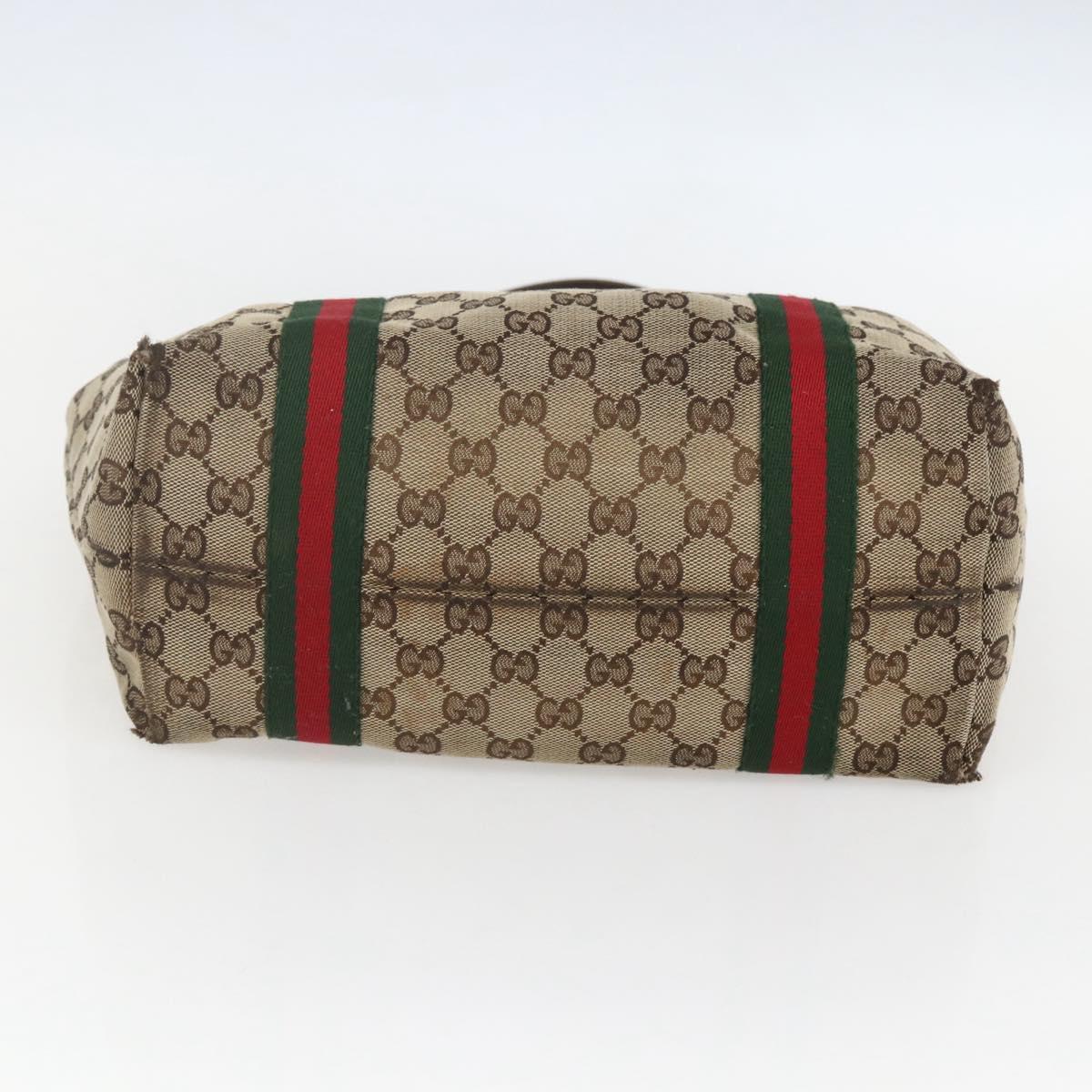 GUCCI Web Sherry Line GG Canvas Semi Tote Bag Beige Gold 137396 Auth 153643