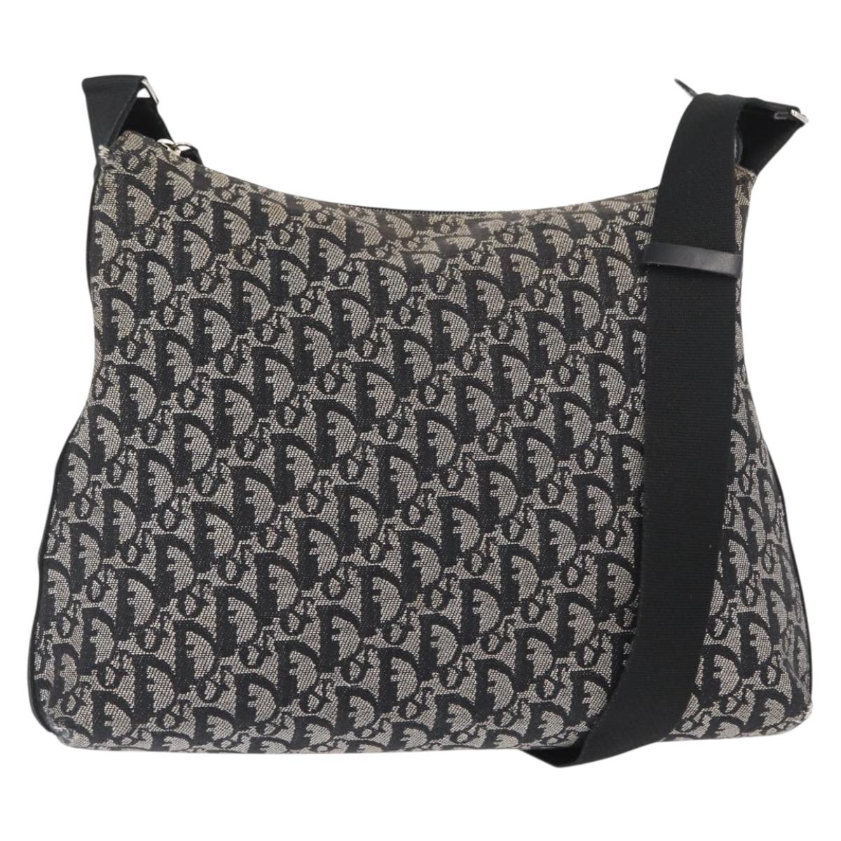 Christian Dior Trotter Canvas Shoulder Bag Black Silver Auth 153644