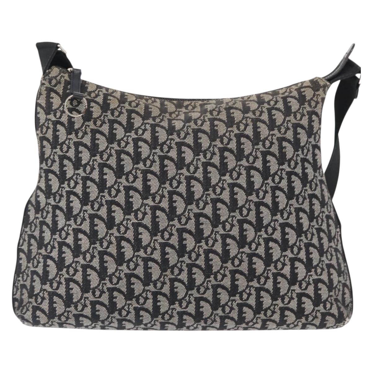 Christian Dior Trotter Canvas Shoulder Bag Black Silver Auth 153644