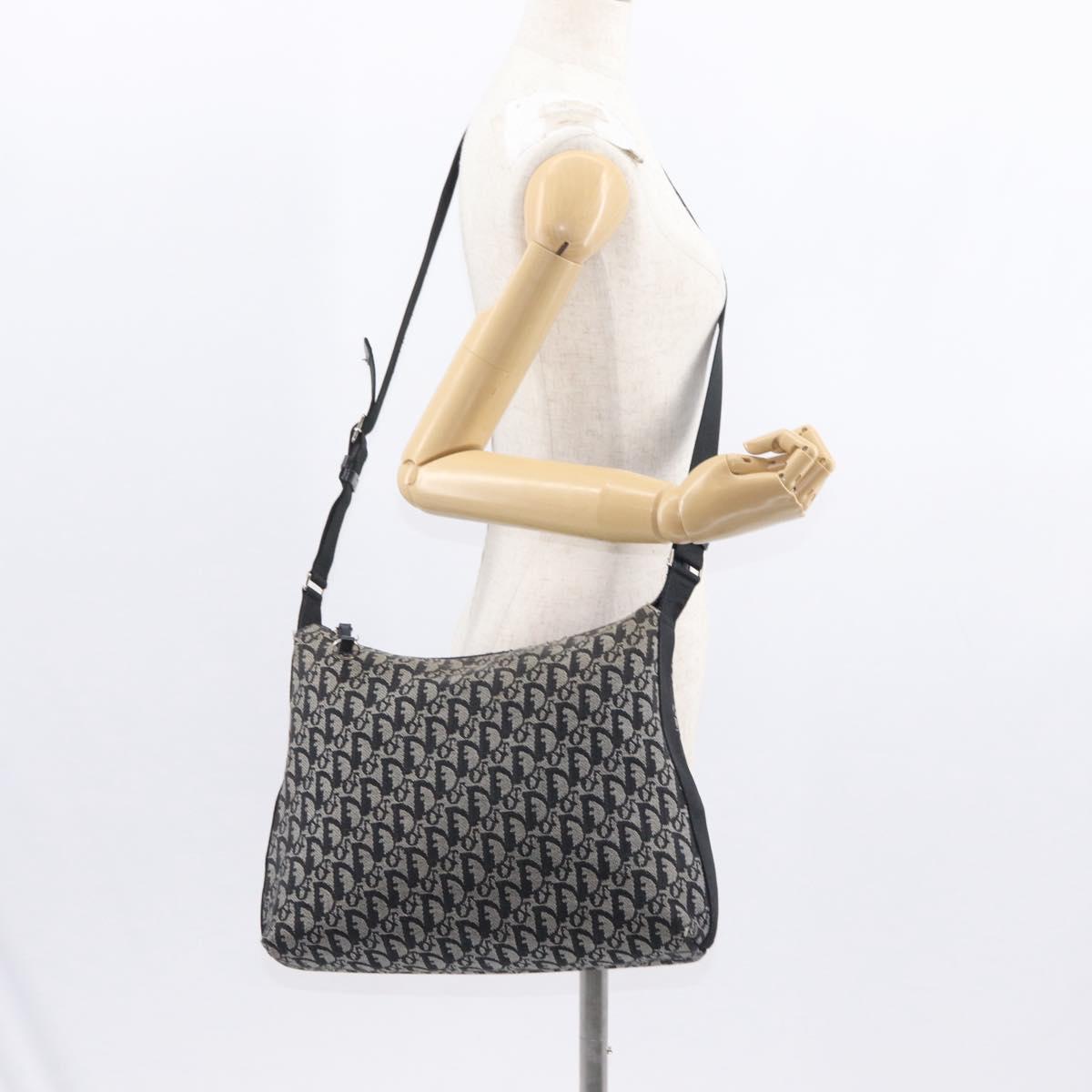 Christian Dior Trotter Canvas Shoulder Bag Black Silver Auth 153644