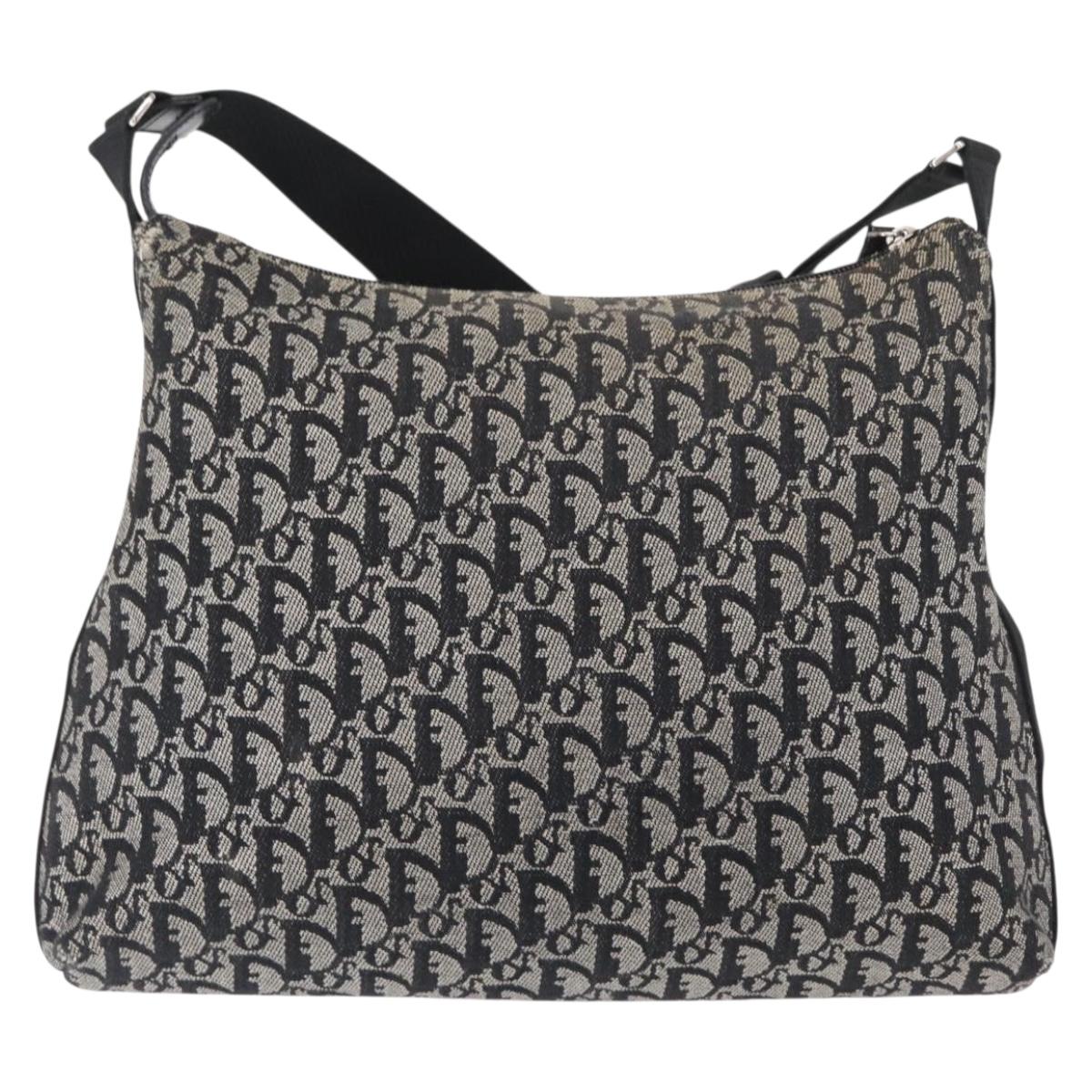Christian Dior Trotter Canvas Shoulder Bag Black Silver Auth 153644