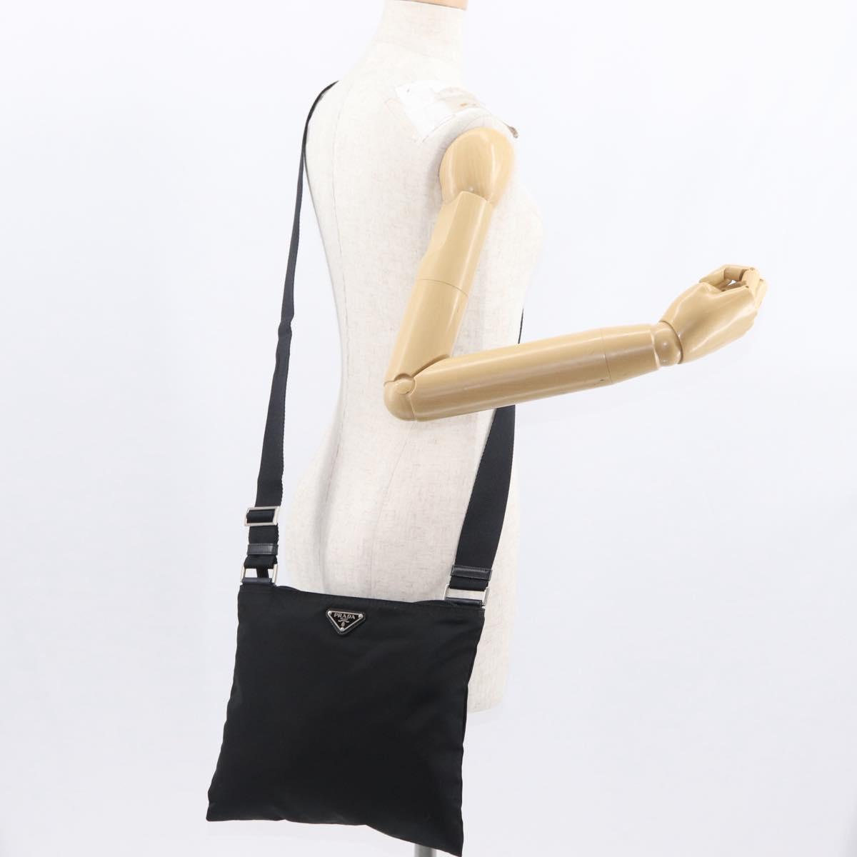 PRADA Shoulder Bag Nylon Black Silver Auth 153649
