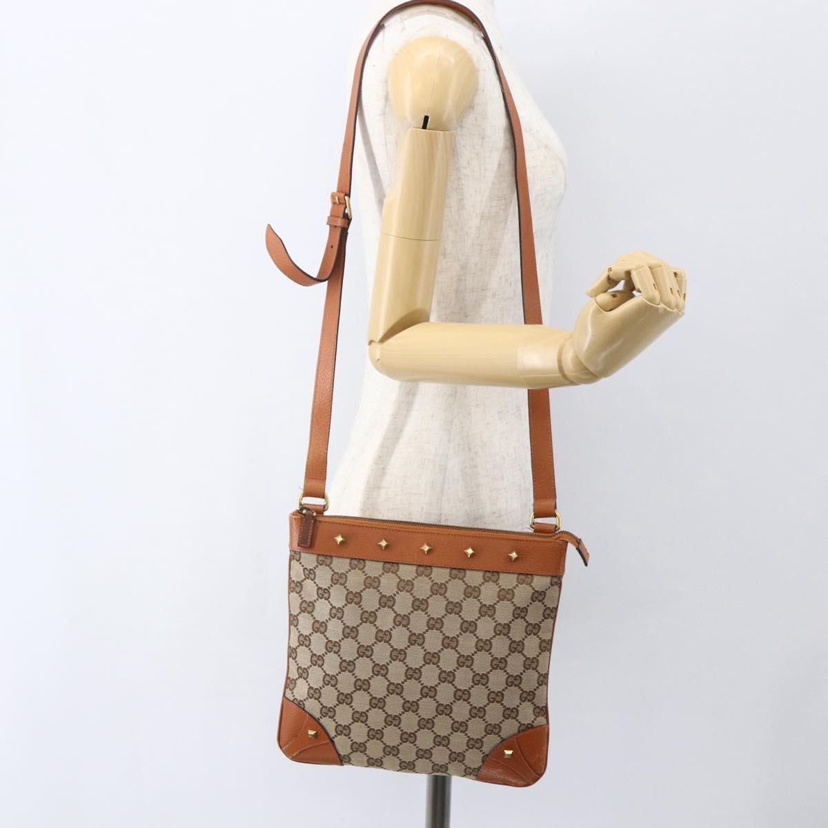 GUCCI GG Canvas Shoulder Bag Beige Gold 120893 Auth 153652A