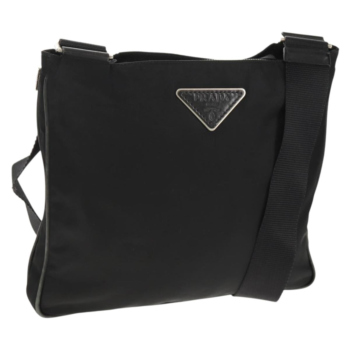 PRADA Shoulder Bag Nylon Black Silver Auth 153653V