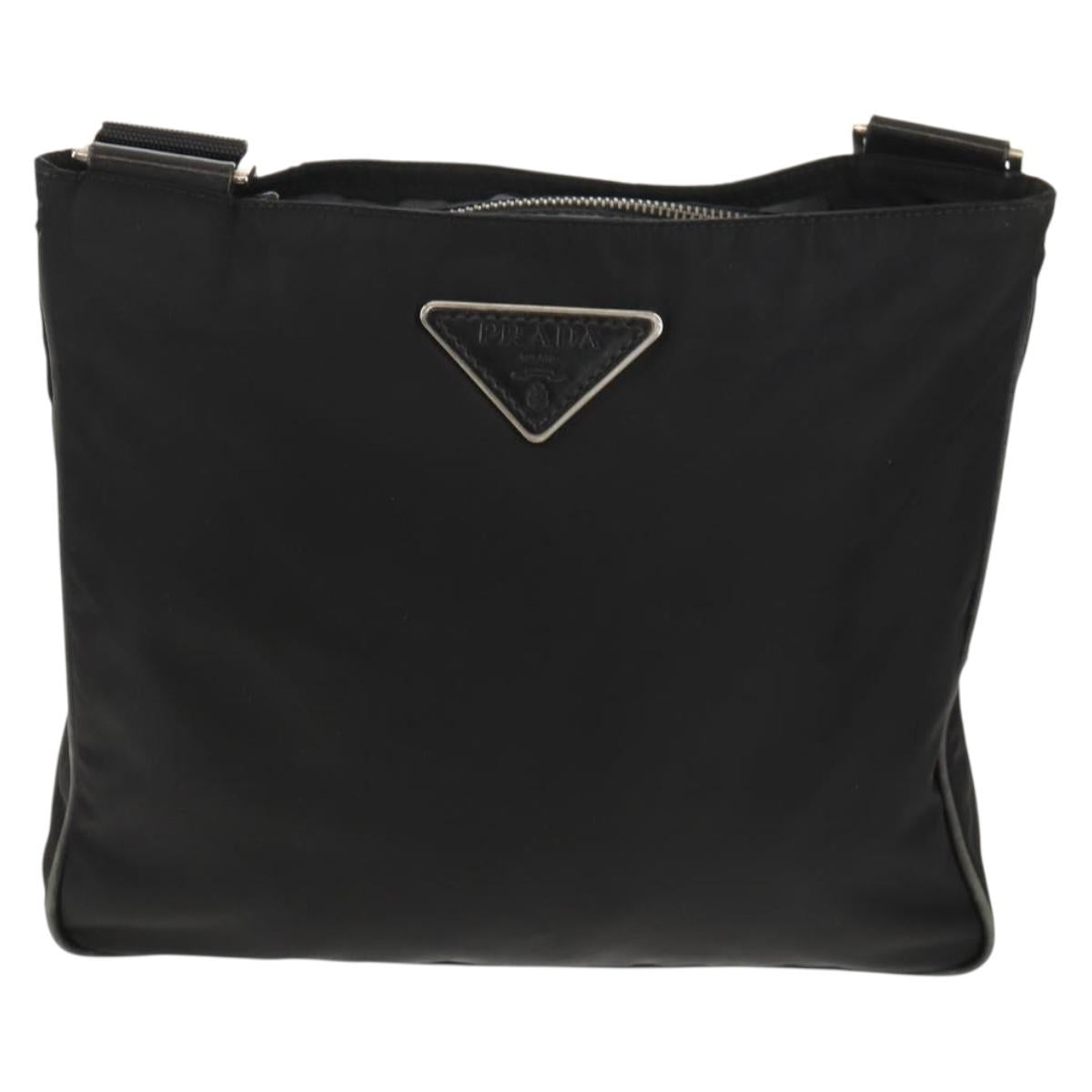 PRADA Shoulder Bag Nylon Black Silver Auth 153653V
