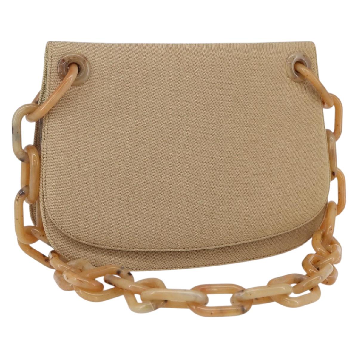 PRADA Chain TESSUTO SWING Shoulder Bag Nylon Beige Silver B6436 Auth 153656V