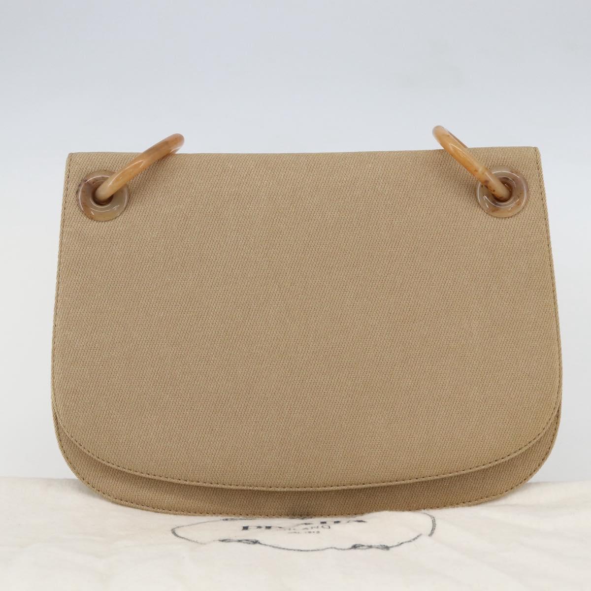 PRADA Chain TESSUTO SWING Shoulder Bag Nylon Beige Silver B6436 Auth 153656V