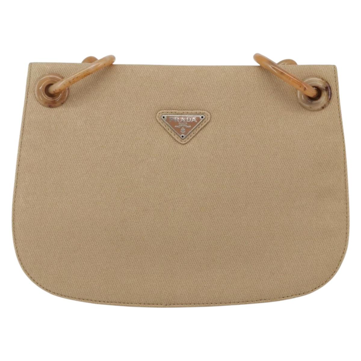 PRADA Chain TESSUTO SWING Shoulder Bag Nylon Beige Silver B6436 Auth 153656V