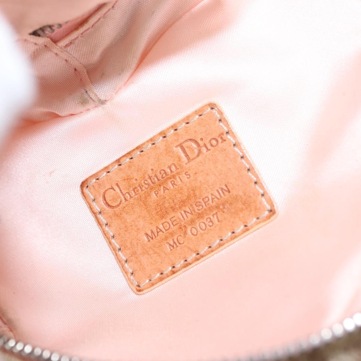 Christian Dior Trotter Canvas Romantic Pouch PVC Beige Silver Auth 153669V