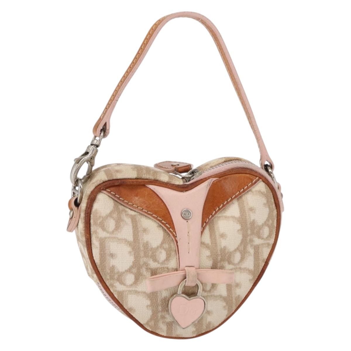 Christian Dior Trotter Canvas Romantic Pouch PVC Beige Silver Auth 153669V