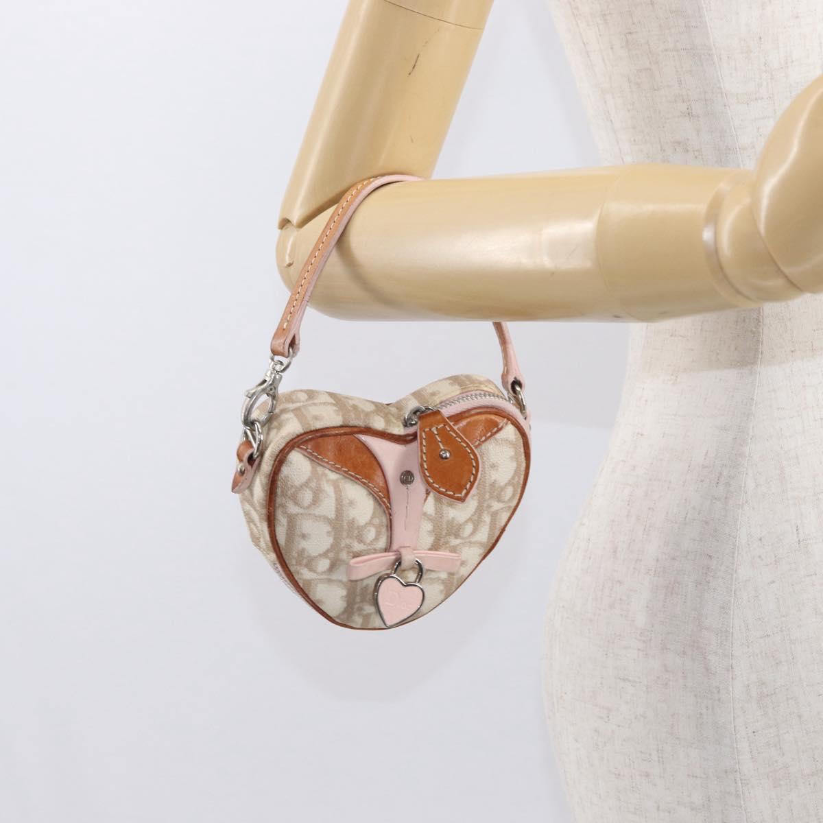 Christian Dior Trotter Canvas Romantic Pouch PVC Beige Silver Auth 153669V