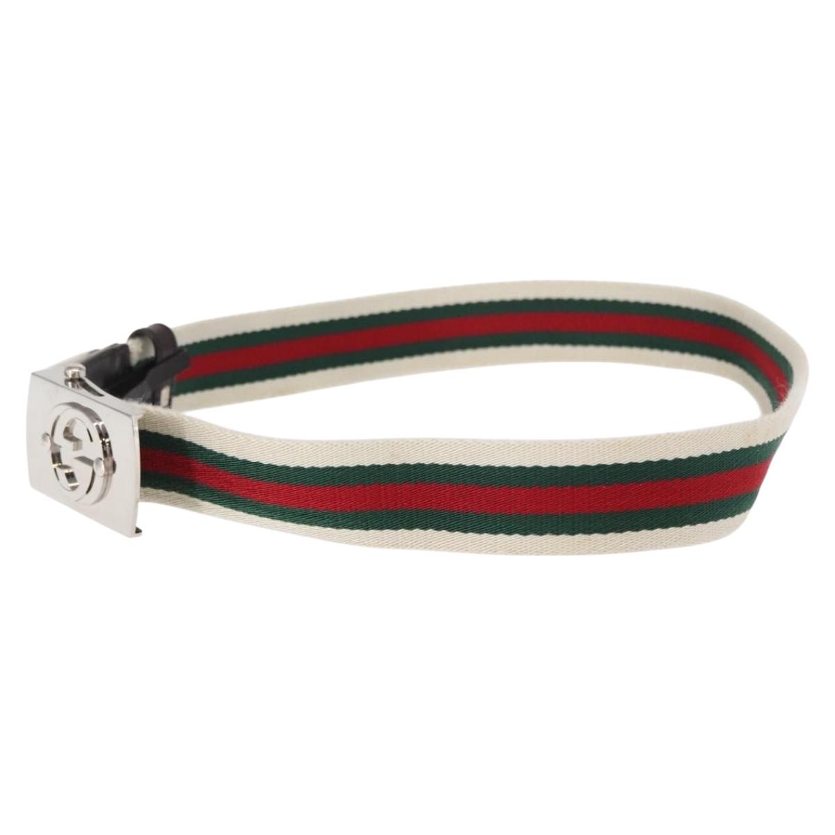 GUCCI Web Sherry Line Belt Canvas 36.6"" Red Green 154626 Auth 153673