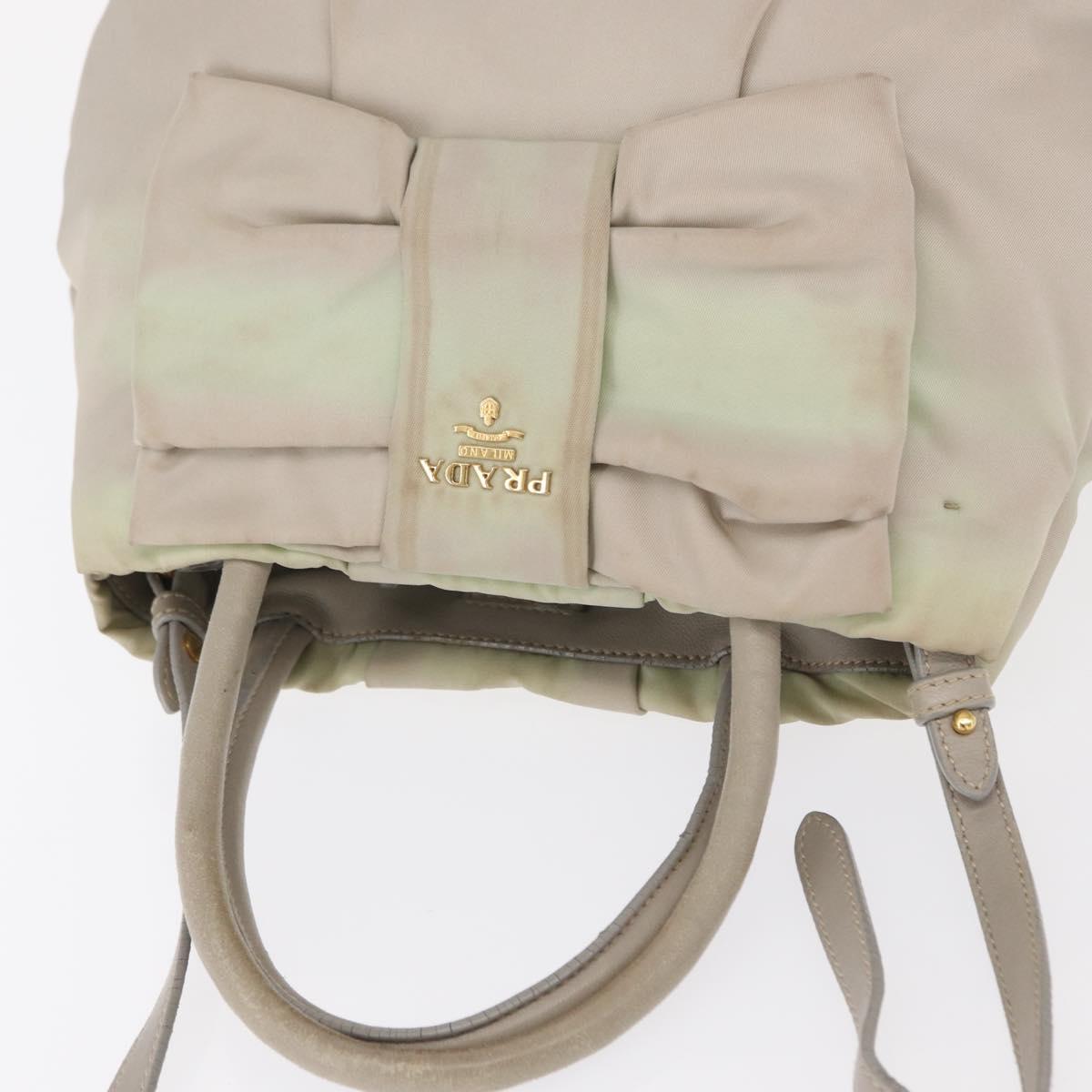 PRADA Hand Bag Nylon 2way Gold Light green Auth 153682