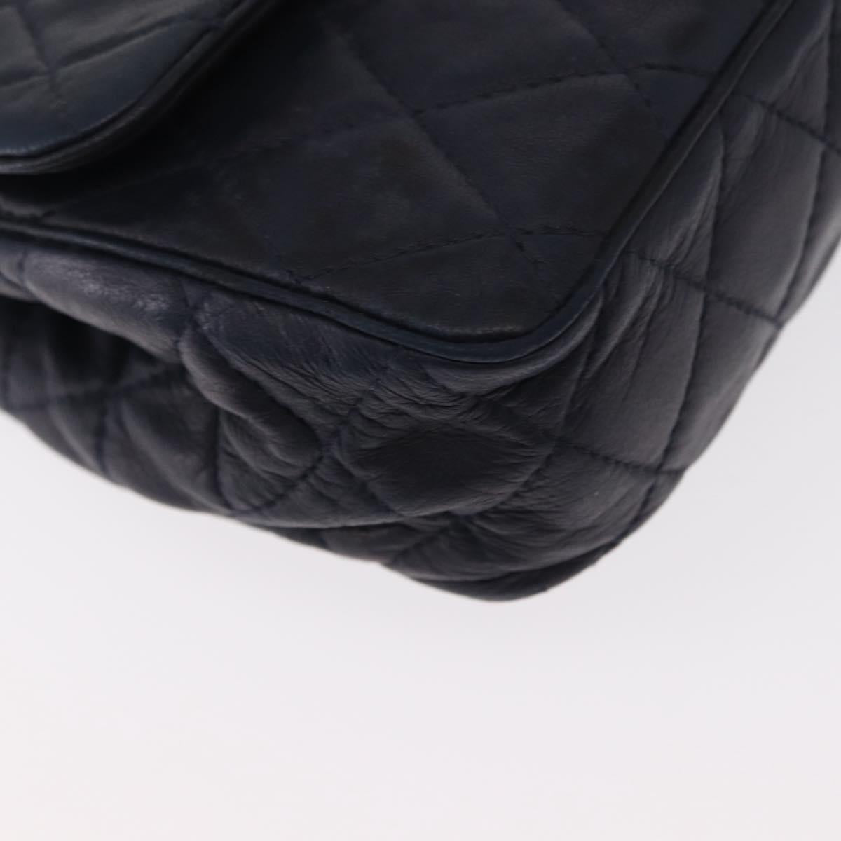 BALLY Chain Shoulder Bag Leather Navy Gold Auth 153688