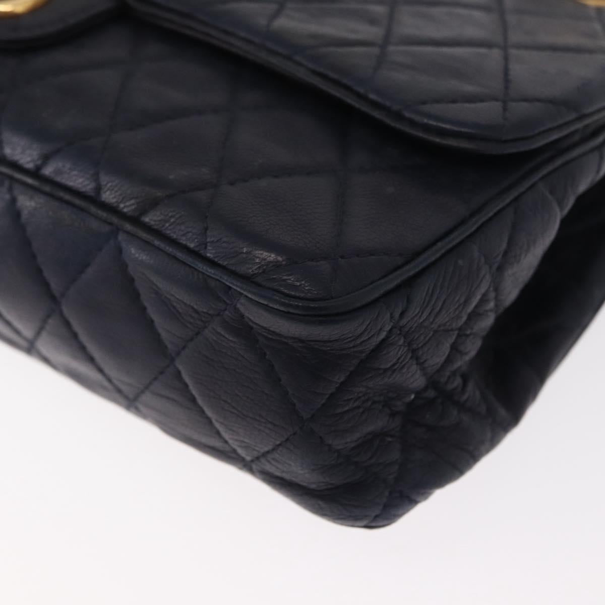 BALLY Chain Shoulder Bag Leather Navy Gold Auth 153688