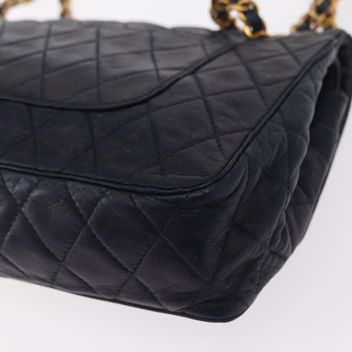 BALLY Chain Shoulder Bag Leather Navy Gold Auth 153688