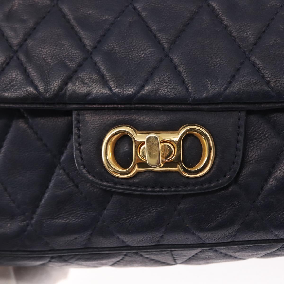 BALLY Chain Shoulder Bag Leather Navy Gold Auth 153688
