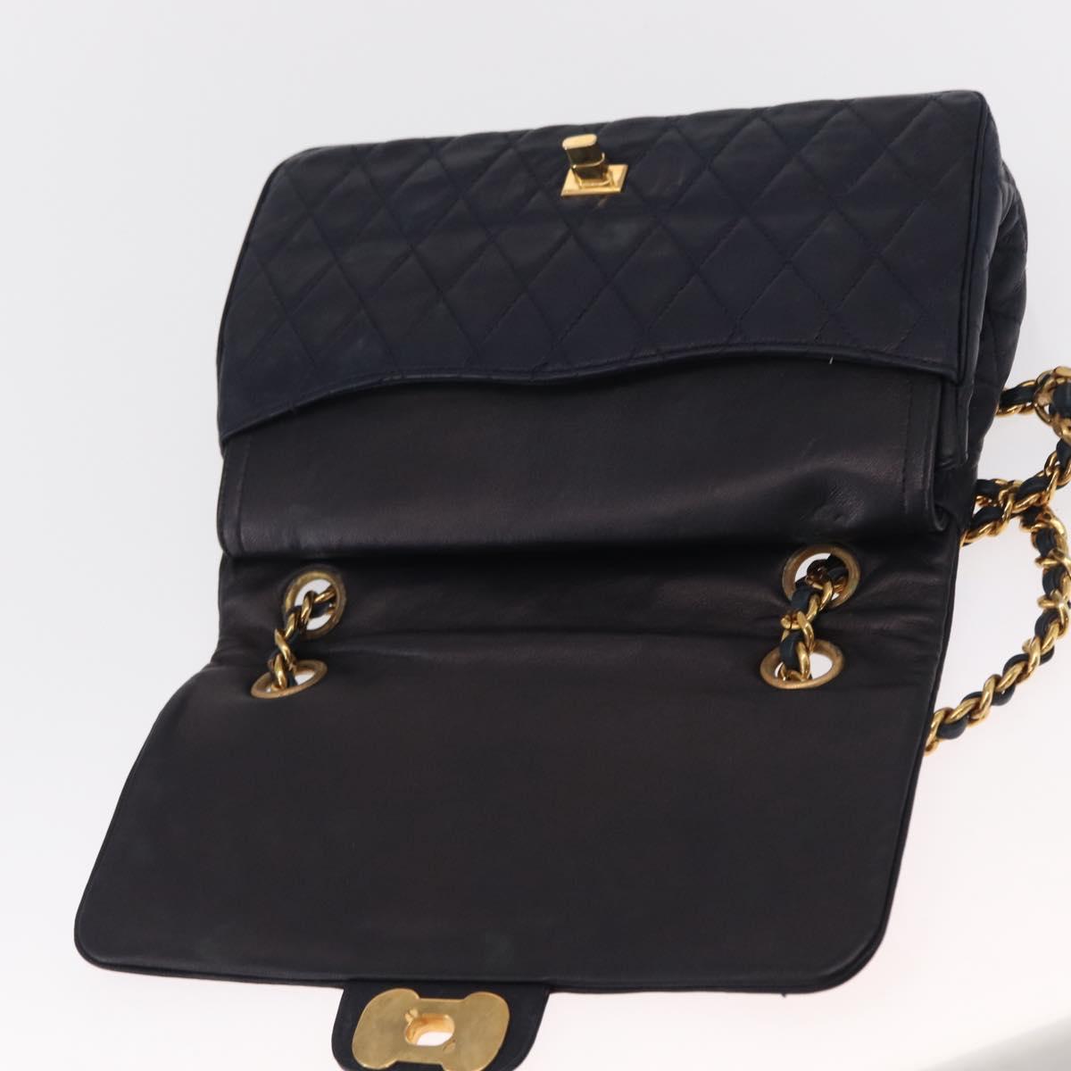 BALLY Chain Shoulder Bag Leather Navy Gold Auth 153688