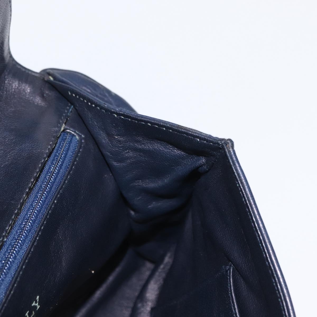 BALLY Chain Shoulder Bag Leather Navy Gold Auth 153688