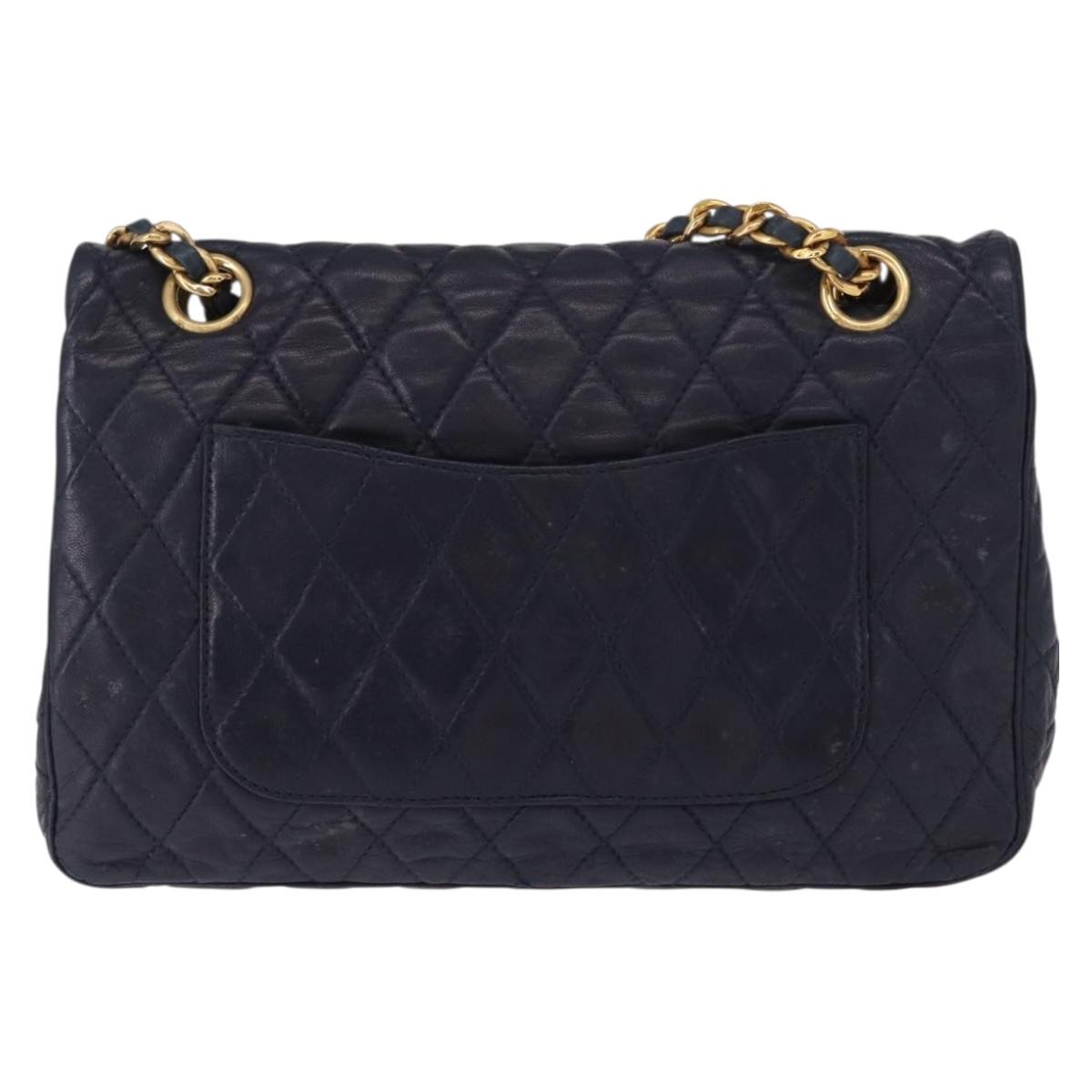 BALLY Chain Shoulder Bag Leather Navy Gold Auth 153688