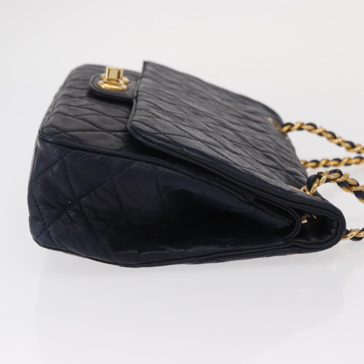 BALLY Chain Shoulder Bag Leather Navy Gold Auth 153688