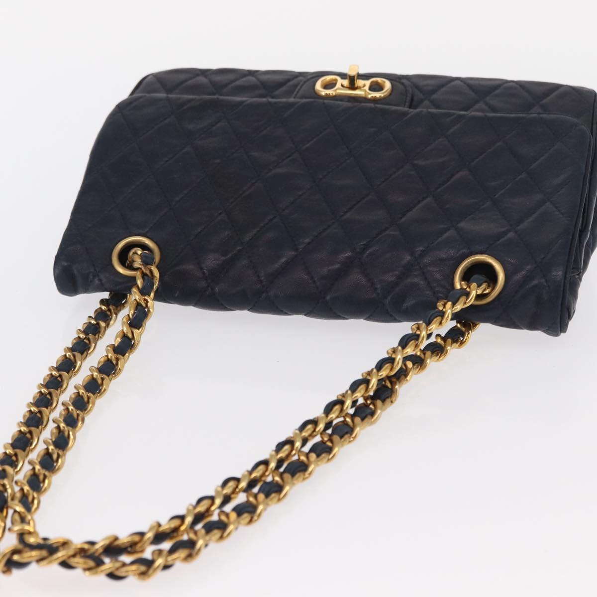 BALLY Chain Shoulder Bag Leather Navy Gold Auth 153688