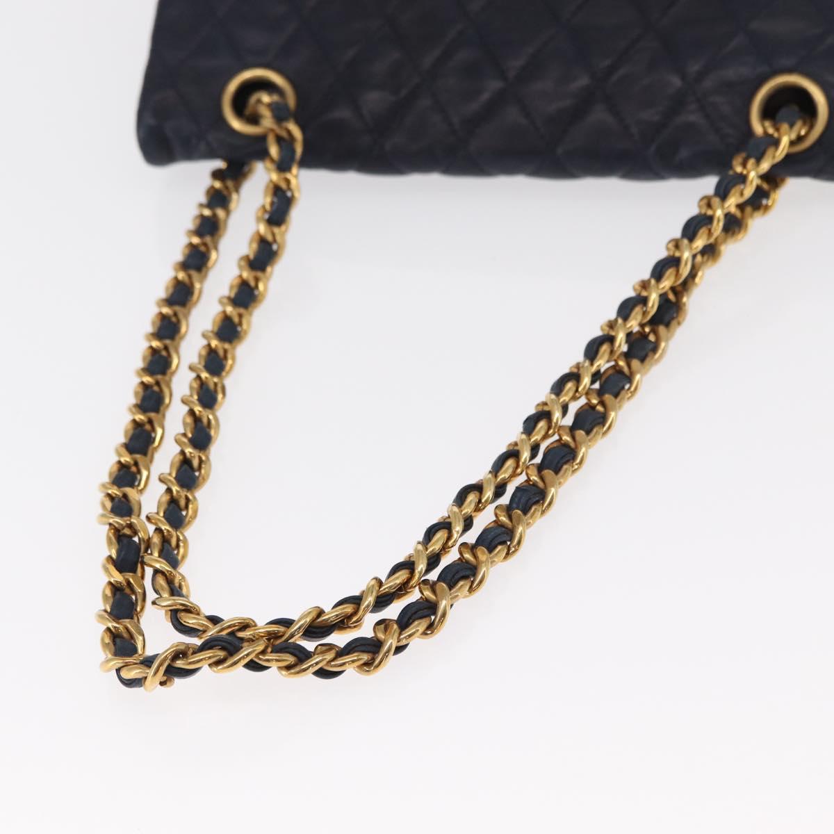 BALLY Chain Shoulder Bag Leather Navy Gold Auth 153688