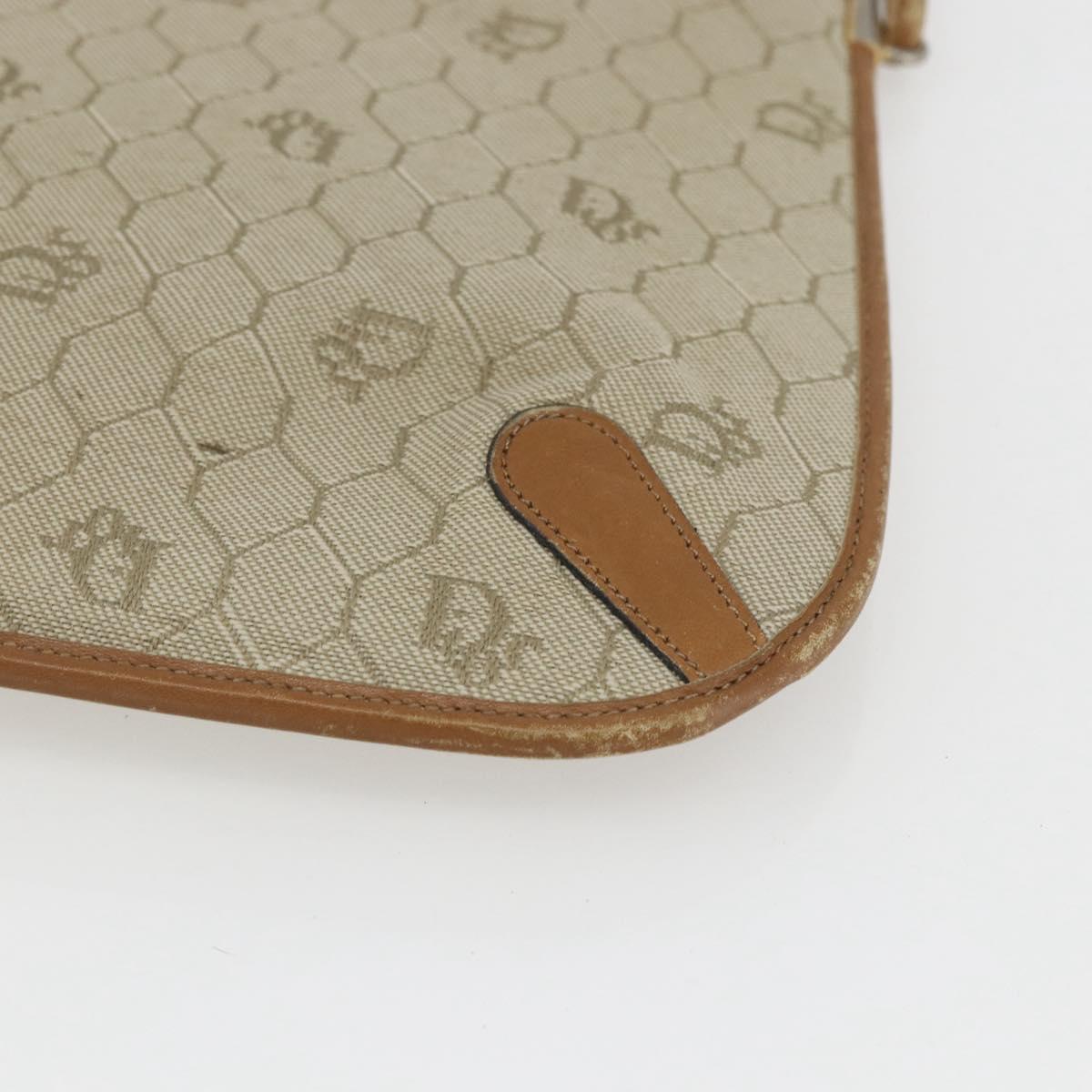 Christian Dior Honeycomb Canvas Shoulder Bag PVC Beige Gold Auth 153689