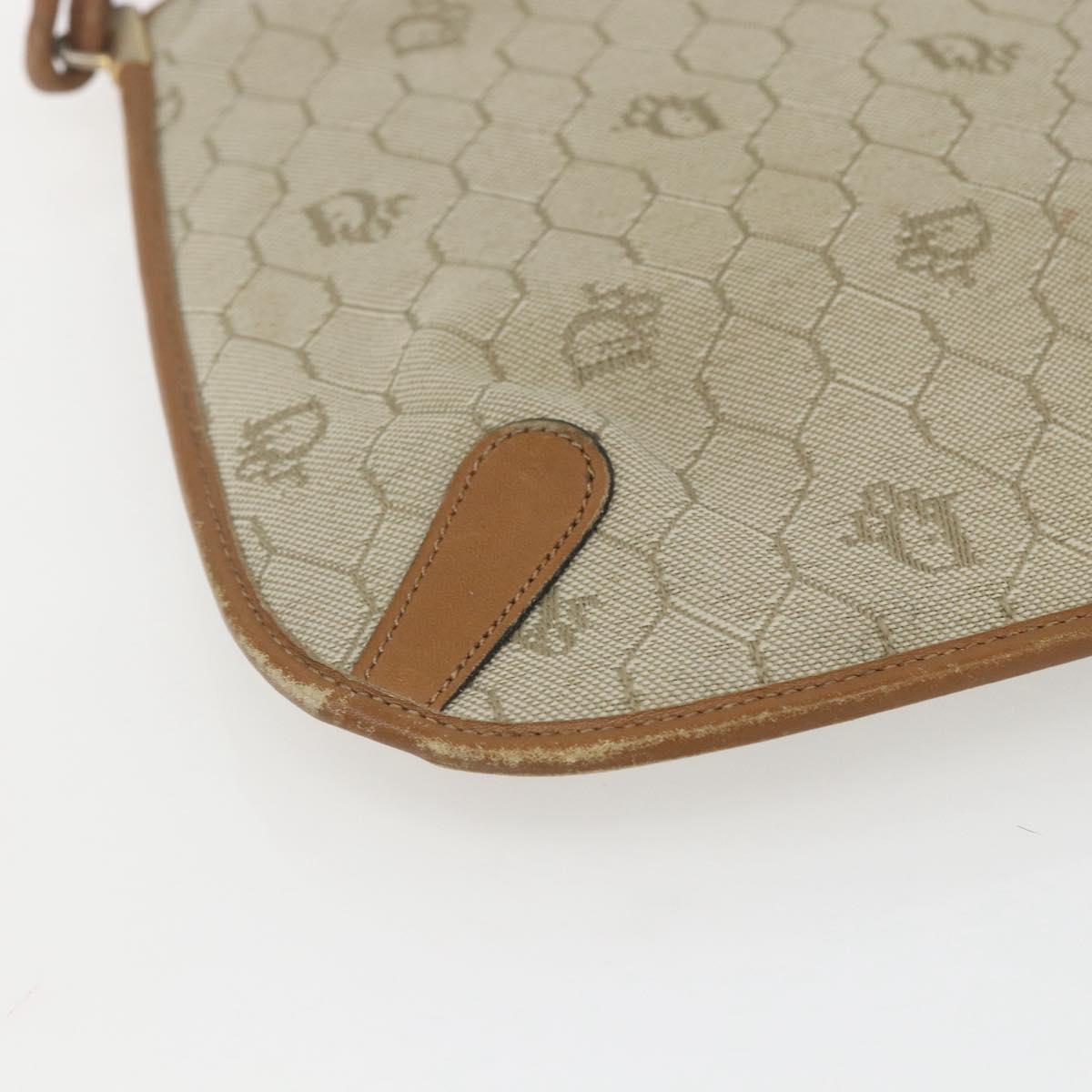 Christian Dior Honeycomb Canvas Shoulder Bag PVC Beige Gold Auth 153689