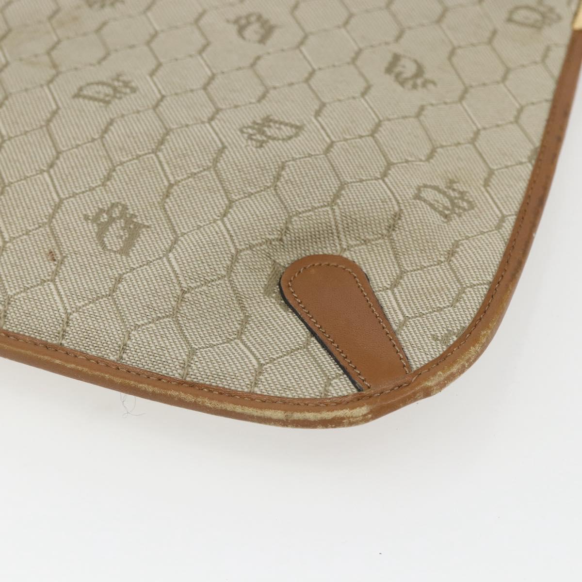 Christian Dior Honeycomb Canvas Shoulder Bag PVC Beige Gold Auth 153689