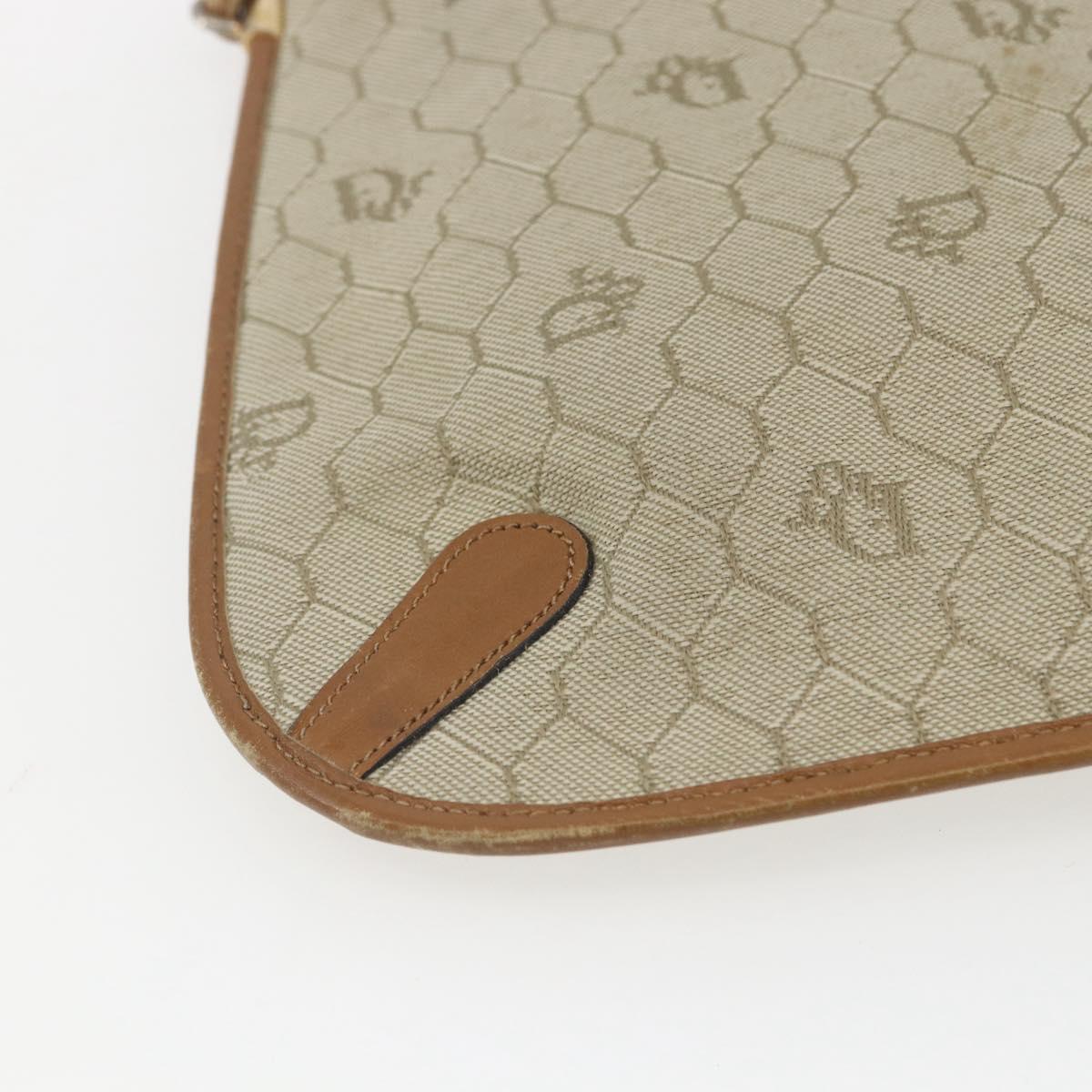 Christian Dior Honeycomb Canvas Shoulder Bag PVC Beige Gold Auth 153689