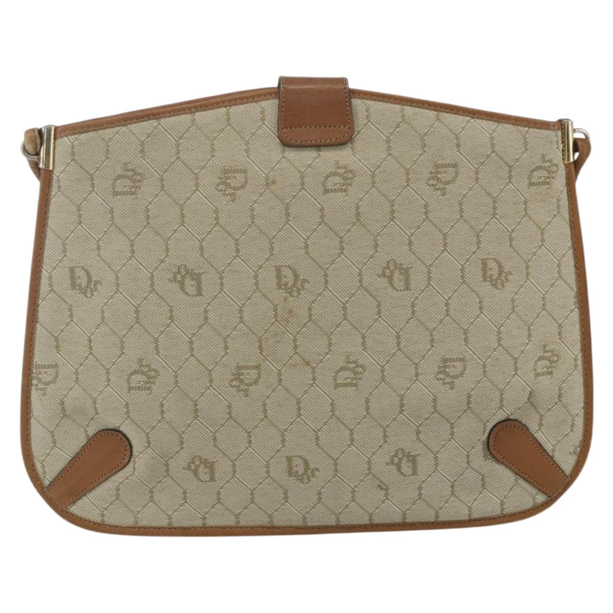 Christian Dior Honeycomb Canvas Shoulder Bag PVC Beige Gold Auth 153689