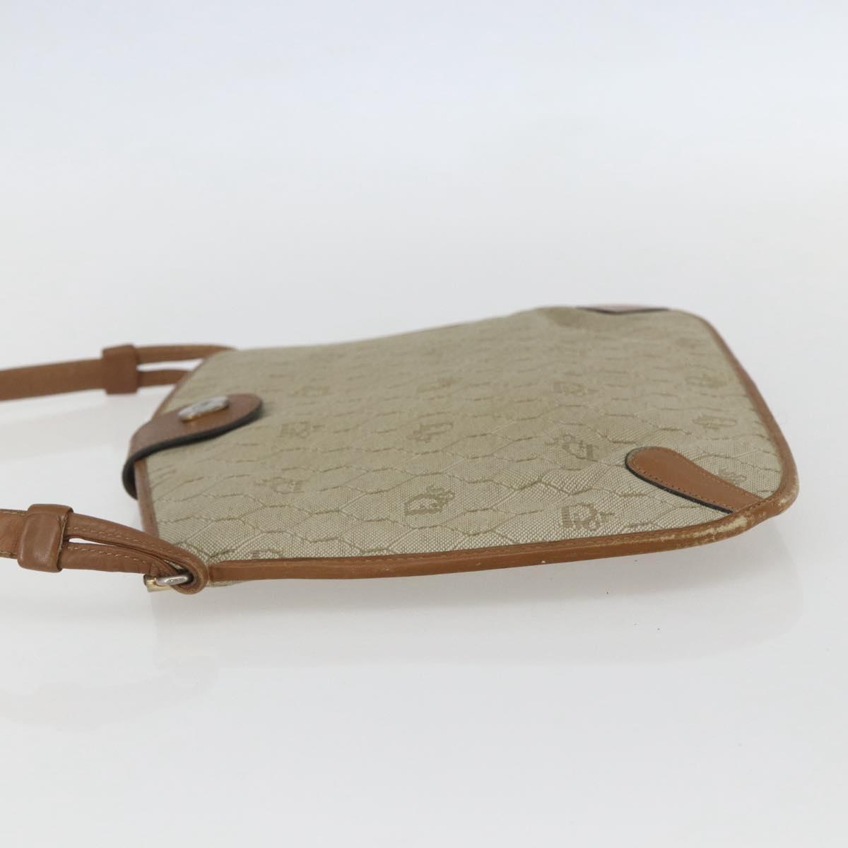 Christian Dior Honeycomb Canvas Shoulder Bag PVC Beige Gold Auth 153689