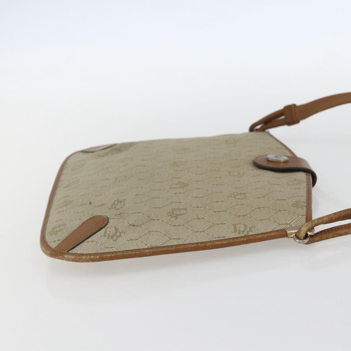 Christian Dior Honeycomb Canvas Shoulder Bag PVC Beige Gold Auth 153689