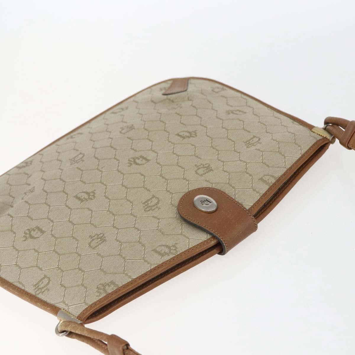 Christian Dior Honeycomb Canvas Shoulder Bag PVC Beige Gold Auth 153689