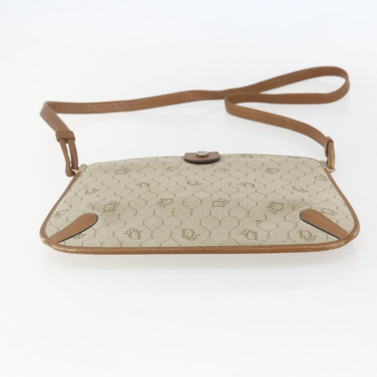 Christian Dior Honeycomb Canvas Shoulder Bag PVC Beige Gold Auth 153689