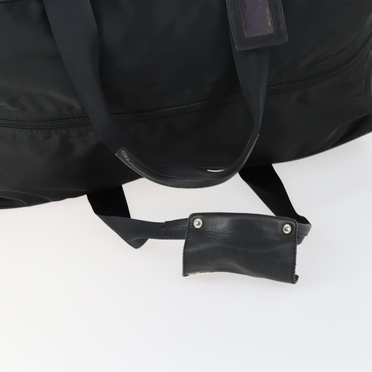 PRADA Boston Bag Nylon Black Silver Auth 153694