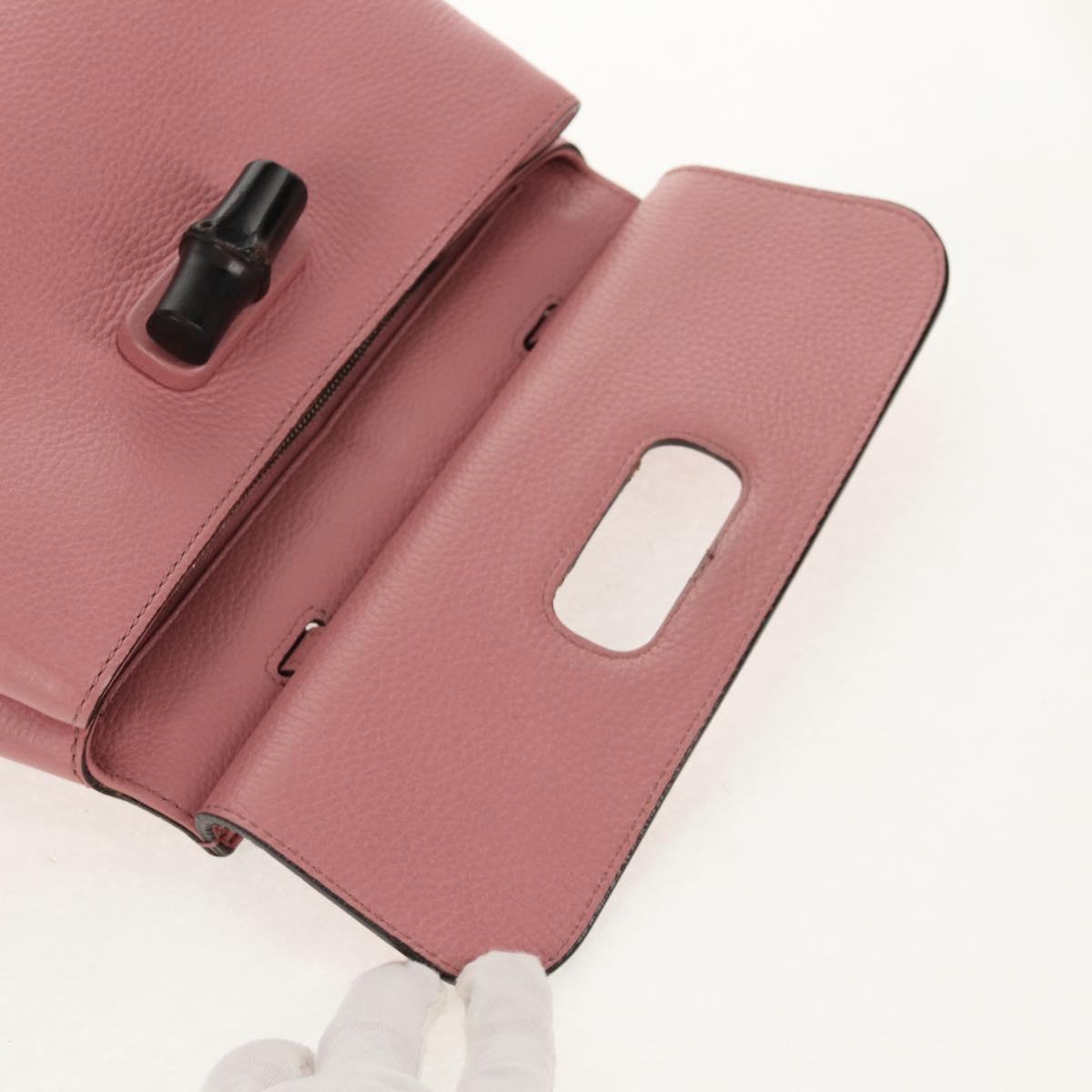 GUCCI Daily Bamboo Bag Leather 2way Pink Silver 370831 527066 Auth 153704V