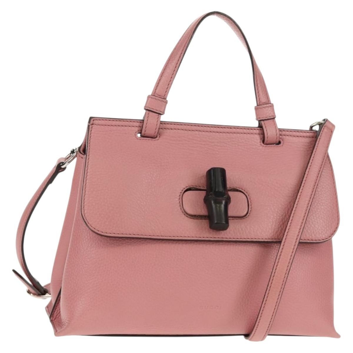 GUCCI Daily Bamboo Bag Leather 2way Pink Silver 370831 527066 Auth 153704V