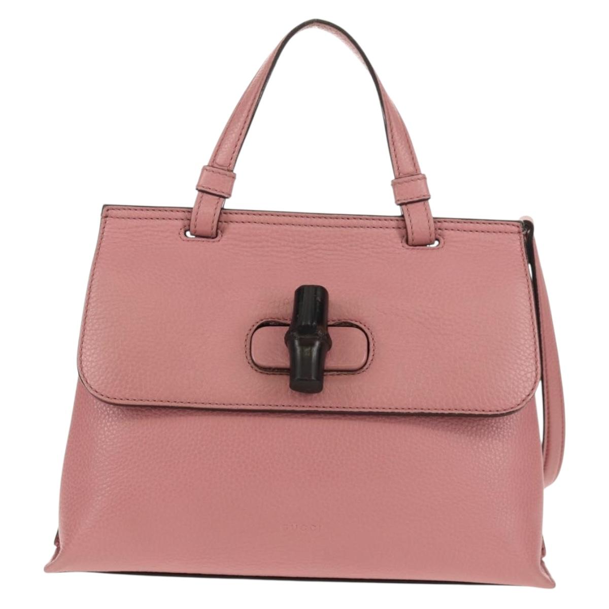 GUCCI Daily Bamboo Bag Leather 2way Pink Silver 370831 527066 Auth 153704V