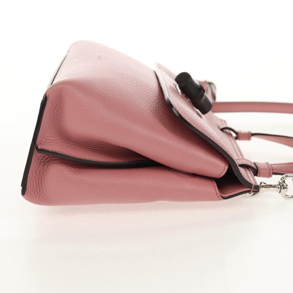 GUCCI Daily Bamboo Bag Leather 2way Pink Silver 370831 527066 Auth 153704V