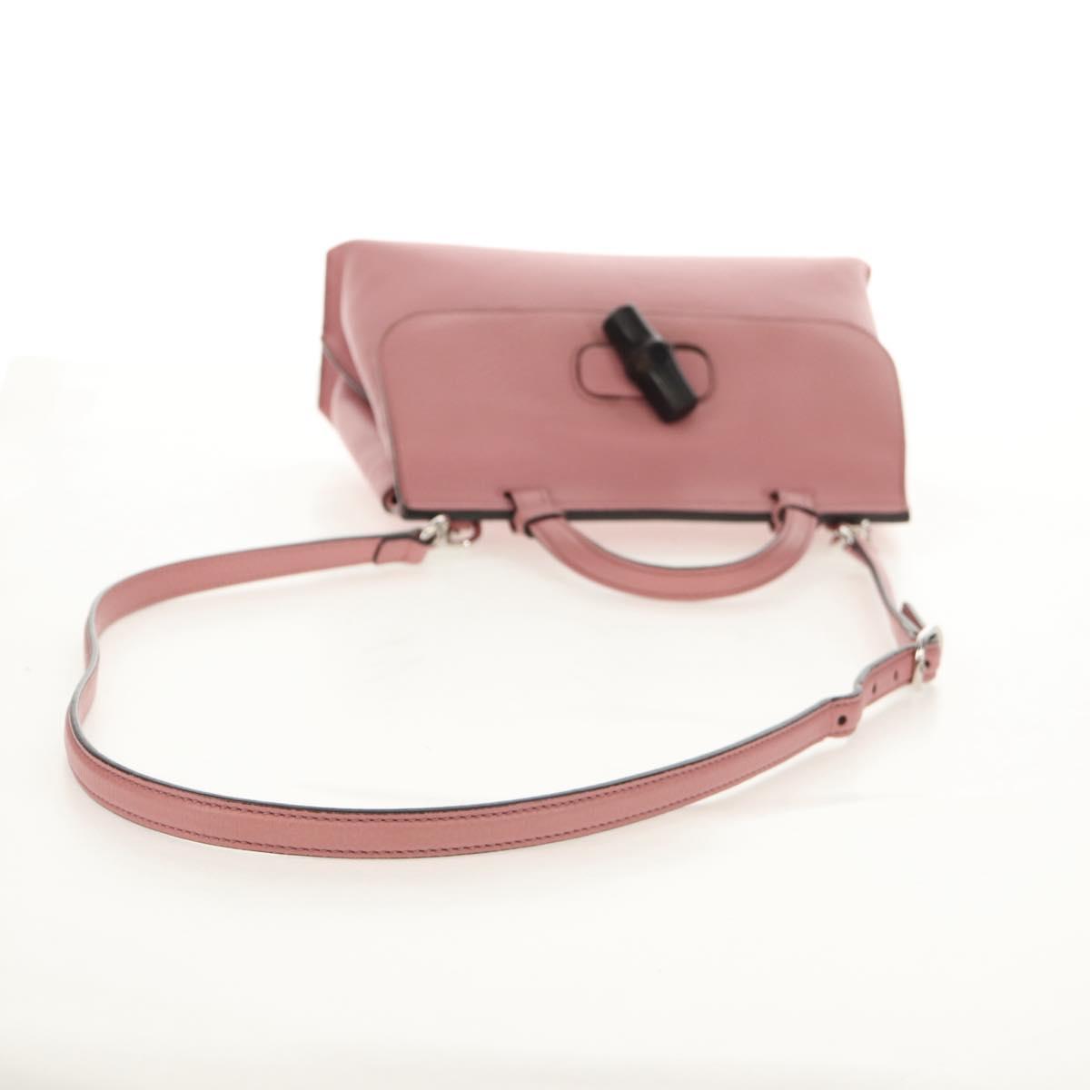 GUCCI Daily Bamboo Bag Leather 2way Pink Silver 370831 527066 Auth 153704V